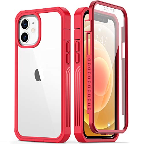 51Lor7j09EL GOODON iPhone 12 Case,iPhone 12 Pro Case with Built-in Screen Protector,Pass 20 ft. Drop Test Military Grade Clear Cover Full Body Protective Phone Case for Apple iPhone 12/12 Pro 6.1" Nice Red