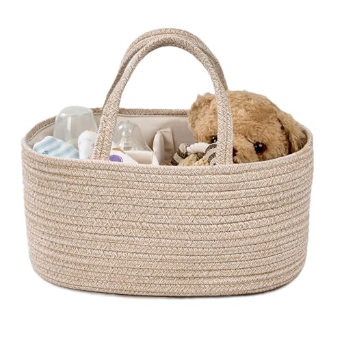 Image of Diaper Caddy Organizer, Empty Gift Basket for Newborn Essentials, Baby Storage Basket, Stylish Gift Bag for Baby Shower, Boys and Girls - Small, Oatmeal