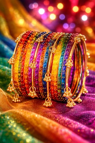 Image of Shining Diva Fashion 16 Pcs Trendy Stylish Glass & Kashmiri Ghungroo Bangles Set for Women & Girls | Traditional Festive Wedding Party Jewellery