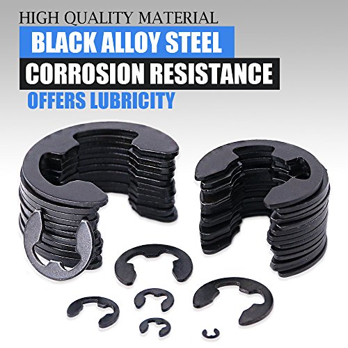 Glarks 328-Pieces 9 Size Black Alloy Steel E-Clip External Retaining Ring Washer Assortment Set