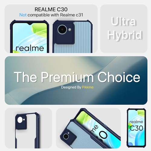 Image of Pikkme Realme C30 Back Cover | Crystal Clear Transparent Back | Ultra Hybrid | Full Camera Protection | Raised Edge | Bumper Back Case (Blue)