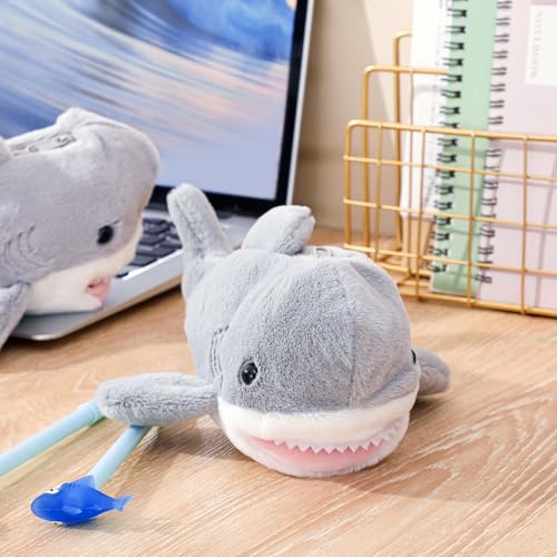Image of 3 Pcs Grey Shark Pencil Pouch for Kids 3D Plush Animal Pencil Case with 2 Fun Pencils & 1 Soft Stationery Bag Ideal Birthday Gift for Boys and Girls, Back to School Supplies