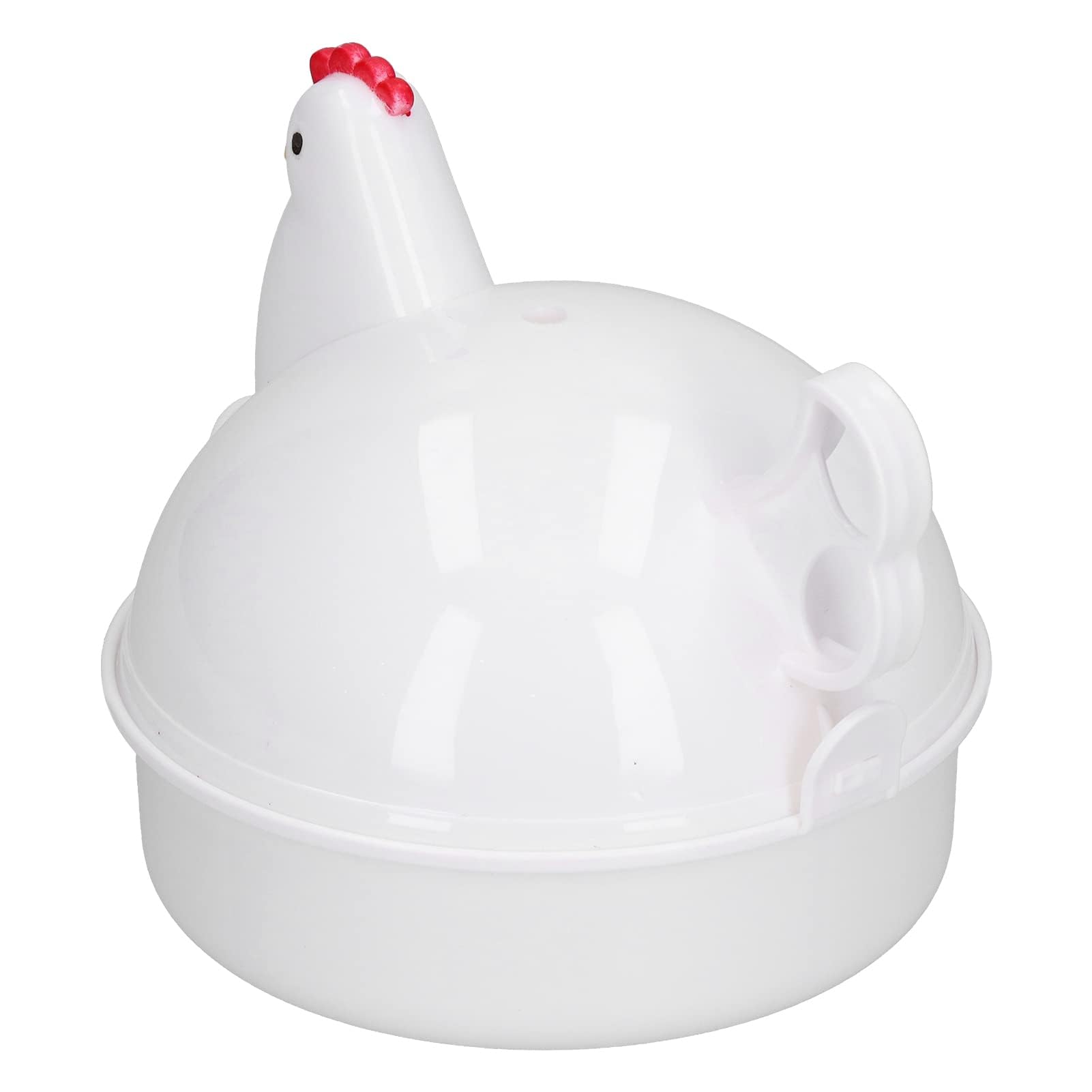 Beufee Microwave Egg Cooker, 4 Eggs Boiler Steamer, Hen Shape, Multifunction, White, Plastic & Aluminum, Round
