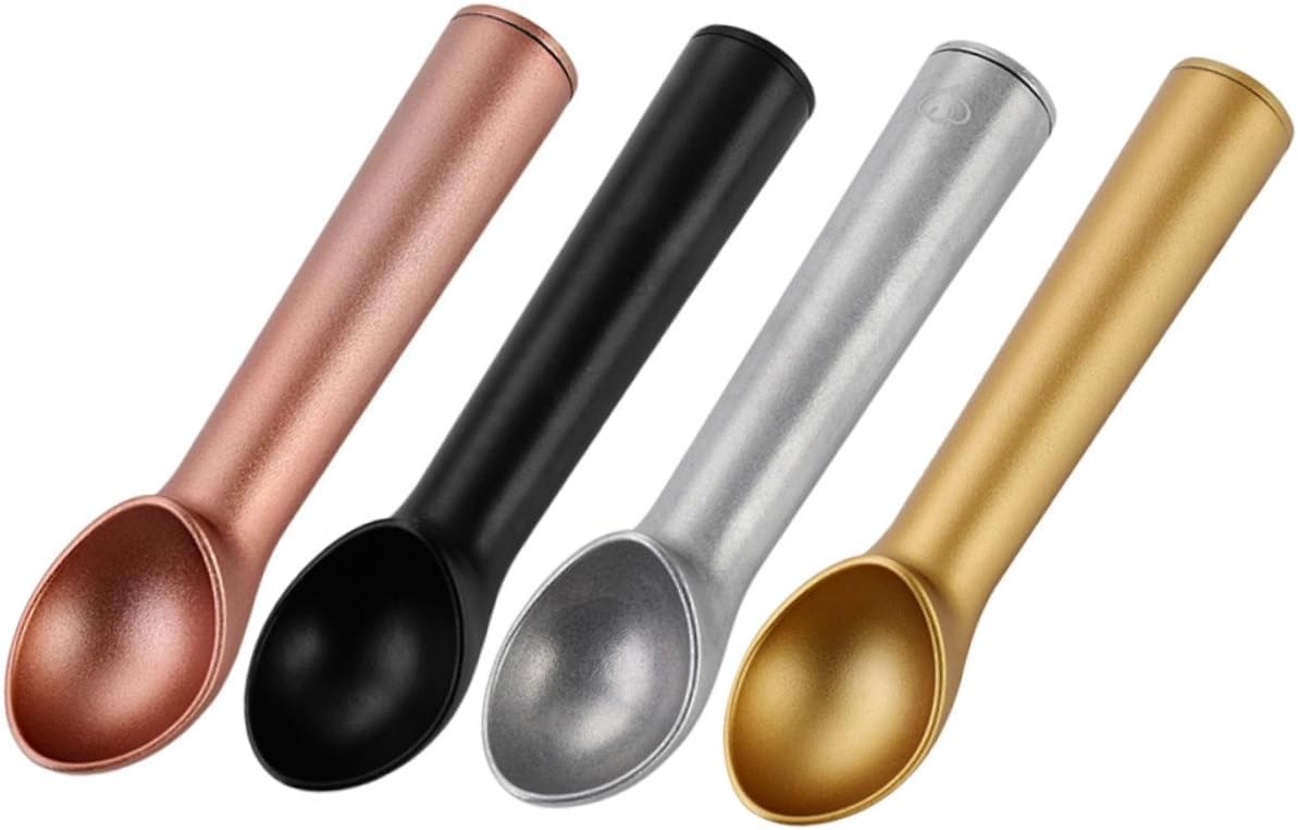 GLEAVI 4pcs Aluminum Alloy Ice Cream Scoop with Non-stick Melon Baller Dessert Spoons for Hard Ice Cream Fruit Balls and Meatballs Kitchen Scoopers in Gold Rose Gold Black Natural Colors