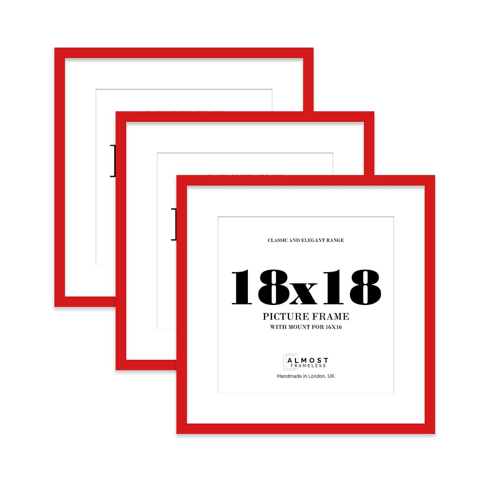 18x18 Red Picture Frame with Mount for 16x16 Photos, Prints - Modern Square Wall Frame, Set of 3