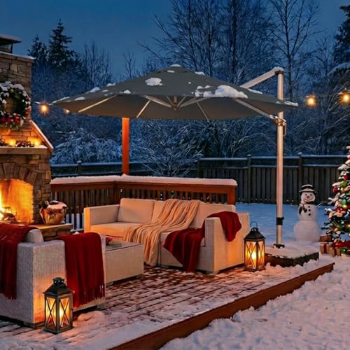 paramondo Patio Umbrella, 11FT Outdoor Cantilever Umbrella with 360-degree Rotation for Garden, Deck, Backyard, Pool and Beach, Grey
