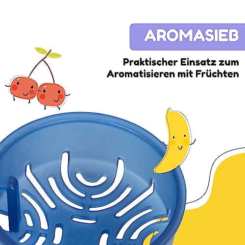 schmatzfatz Kinder Trinkflasche 400ml, Sport für Schule Kindergarten, 1-Klick Verschluss, Geschmacksneutrale Wasserflasche, Auslaufsicher mit Fruchteinsatz, BPA-Frei, Marineblau Raum