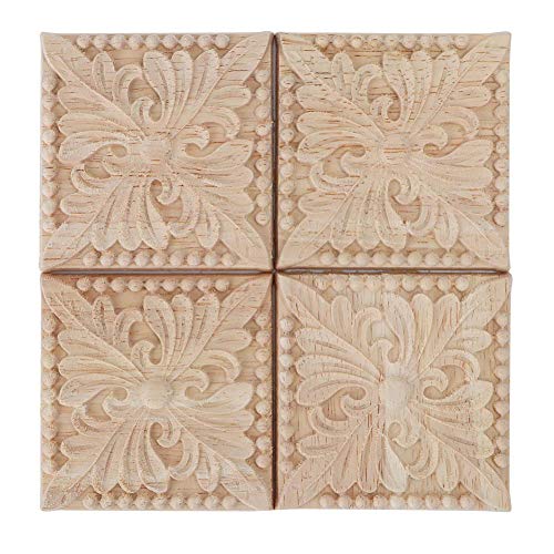 4 pezzi intaglio a scacchi applique non verniciato decalcomania per la decorazione di mobili in legno naturale appliques fiore quadrato intaglio decalcomanie mestiere di legno decorativo 6x6 cm (2 #)