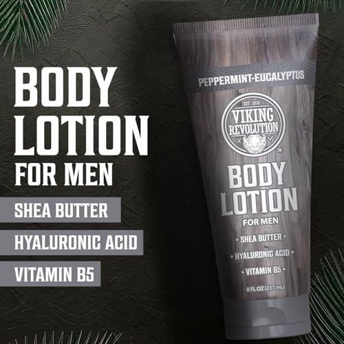 Image of Viking Revolution Peppermint Eucalyptus Body Lotion for Men -Mens Lotion for Dry Skin with Shea Butter, Hyaluronic Acid and Vit B5 -Nourishing Mens Body Lotion for Hydrated and Smooth Skin(8oz,1 Pack)
