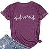Mountain-Heartbeat-T-Shirts-for-Women-Casual-Hiking-Athletic-Short-Sleeve-Camping-Travel-Graphic-Tees-Tops Mountain Tshirts Shirts for Women Hiking Graphic Tees Funny Print Crewneck Shirts Cute Vintage Summer Tops Short Sleeve Casual Tees Novelty Tshirts Purple,M