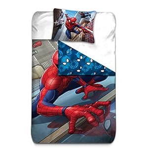 Aymax S.P.R.L Spiderman, Wendbarer Bettbezug mit Kissenbezug, Mikrofaser, Blau, 200 x 140 cm