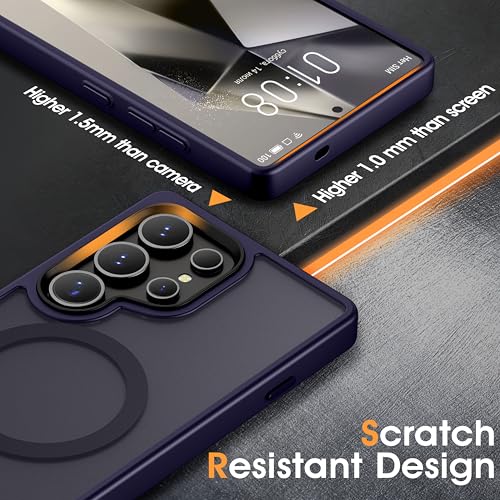 Image of Oterkin Magnetic Samsung Galaxy S23 Ultra Case, Dark Purple | Matte, Compatible with MagSafe, Frosted Translucent, Shockproof Anti-Scratch Slim Fit, Military Grade Protection