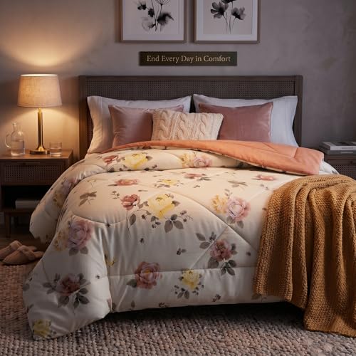 Image of VAS COLLECTIONS Feather Cotton Reversible AC Comforter for Double Bed | Super Soft 220 GSM Quilt /Duvet /Dohar | Lightweight All-Season Comforter | 90 x 100 Inches (1 Piece), Ivory