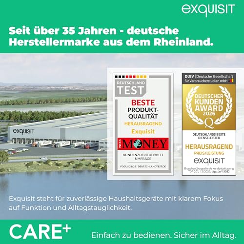Exquisit CARE+ Kühlschrank mit Gefrierfach | 121 l, leise 39 dB, Energieklasse E | einfache Bedienung, gut ablesbar, hoher Komfort | LED-Beleuchtung, Glasablagen | KS16-4-HEA-090E inox