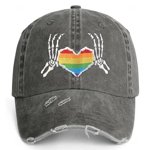 Image of Gay Pride Baseball Hat for Men and Women, LGBT Rainbow Embroidered Trucker Hats Adjustable Washable LGBTQ Baseball Cap Gifts