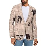 Yuolagixn Vintage Newspaper Men's Casual Suit Blazer One Button Trendy Slim Fit Jackets Lightweight Men Sport Coats Summer Outfits