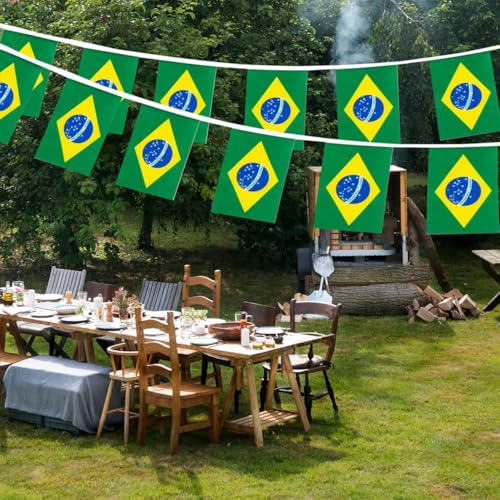 Image of Brazil Flags Brazilian String Flag Banners for Patriotic Events Independence Day Sports Bars Inside Outside Decorations 33 Feet 30 Flags