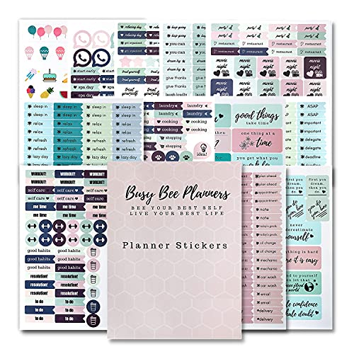 Planner Stickers - Set of Over 1,000 Planner Stickers - 20 Sheets of Colorful Stickers - Busy Bee Planners