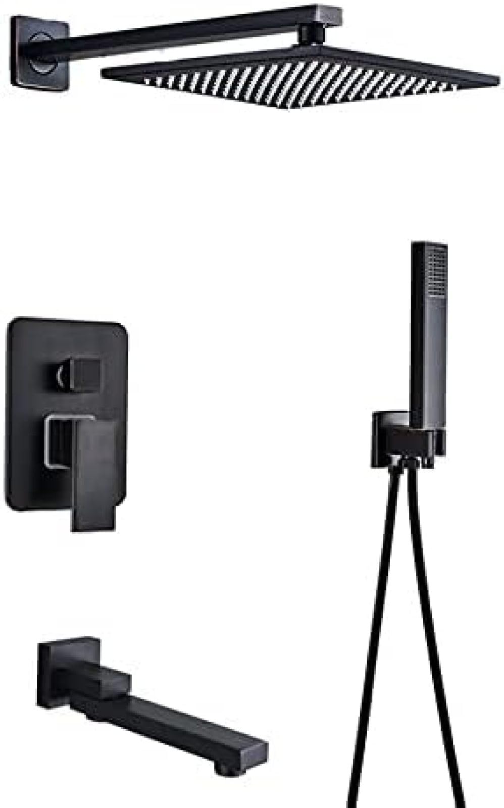 NGDFGR Black Bronze Shower Faucets Set Brass Rainfall Shower Head Single Handle Mixer Tap Bathroom Shower Bath Shower Set-3Way 10In,16 In 2Way,size_name-3Way 16inch