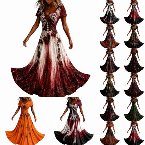 Womens Halloween Dresses Costume Plus Size Skeleton Medieval Maxi Dress - image 1
