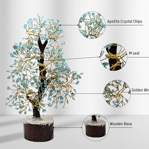 Image of Certified Apatite Crystal Tree for Good Luck - Healing Crystals Money Tree for Wealth, Positive Energy at Home Office - Decorative Spiritual Gifts for Vastu, House Warming