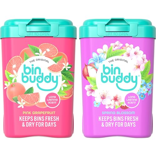 Bin Buddy Pink Grapefruit & Spring Blossom 450g Pack of 2 - Bin Freshener Deodoriser Powder Leaves Your Bin Smelling Great - Suitable for Indoor and Outdoor Bins