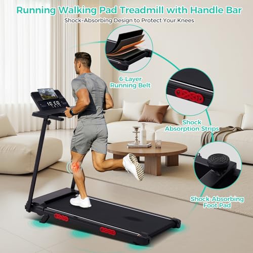 Image of Portable Treadmill for Home Small, Walking Pad with Handle Bar, 3.5HP Eelectric Walking Pad Treadmill with Handle Bar and Incline, Small Treadmills for Home Exercising, 0.6-10MPH, 400BS