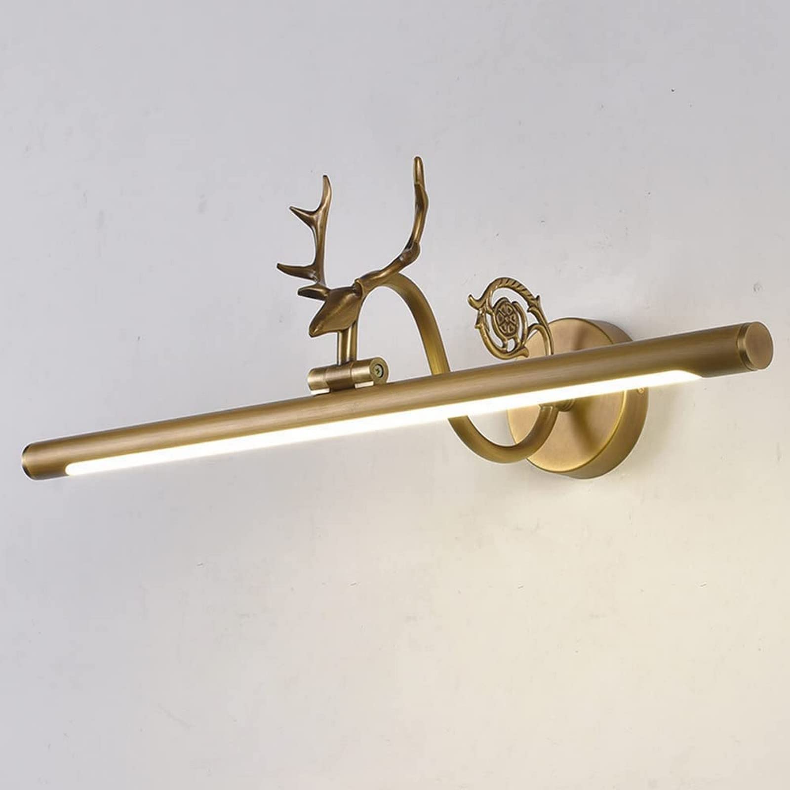 Jybnbbe Brass Wall Sconces, Mirror Light Retro Copper Wall Vanity Lights Farmhouse Bathroom Light, 240° Adjustable Linear Mirror Front Lamp V-Intage Vanity Sconces For Mirror Cabinets,-75Cm