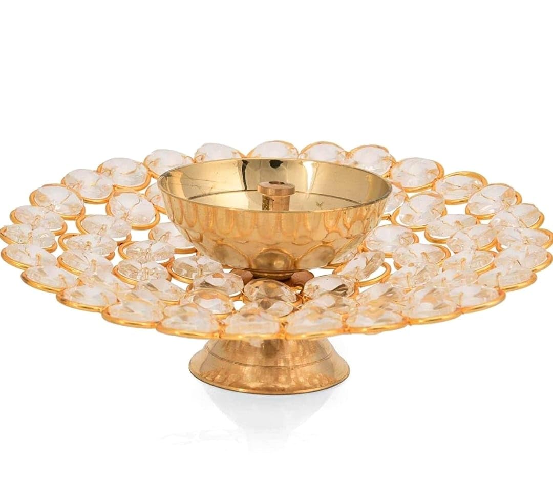 Biggest Brass Crystal Oil Akhand Lamp Diya for Diwali Decoration & Pooja | Traditional Indian Oil Lamp for Festival Season | Home Decor | Ideal Gift – Pack of 1 (SIZE-16 x 6 cms)