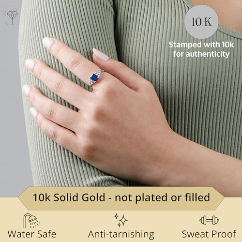 MAX + STONE 10k Gold Gemstone Rings for Women | Emerald Cut Birthstone Ring Anniversary Ring | Anti Tarnishing Cocktail Ring with Gift Box in Size 5 to 93