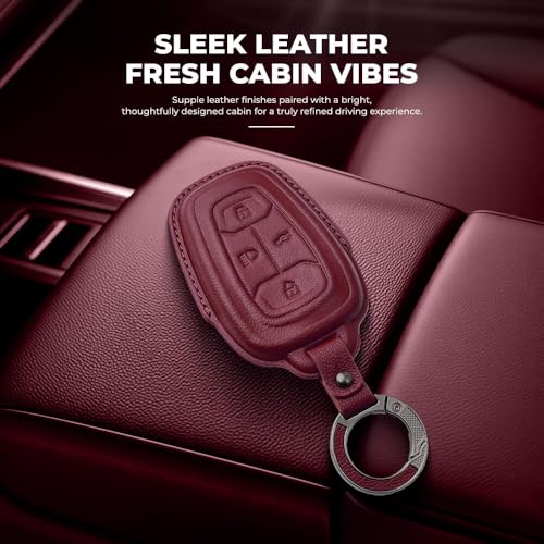 Image of Keyzone Premium Leather Key Cover & AC Vent Car Perfume Combo (4 Fragrances) | Compatible for Tata Nexon, Harrier, Safari, Altroz, Punch, Tigor 4 Button Smart Key. (Red)