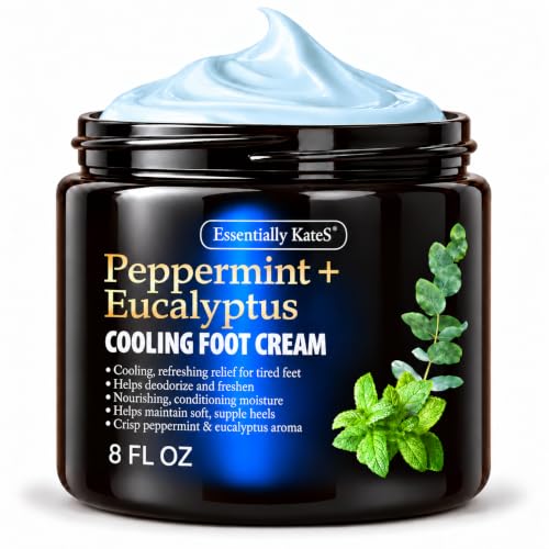 Essentially KateS Peppermint + Eucalyptus Cooling Foot Cream 8 Fl Oz – Relieves Dry, Cracked, Tired Feet – Deep Hydration with Ceramides – Non-Greasy Formula