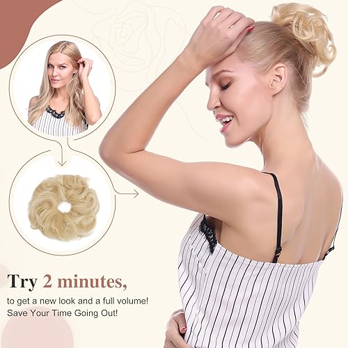 Elailite Hair Buns Scrunchy Updo HairPiece Hair Extensions Donut Chignons, 100% Real Remy Human VOLUMINOUS Curly Wavy Messy - Image 2