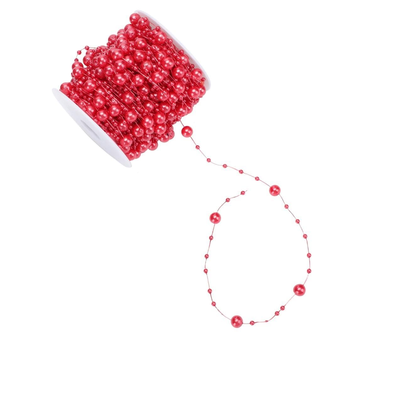 Amazon.co.jp: Amosfun パールチェーン ビーズチェーン 赤 30m 太め