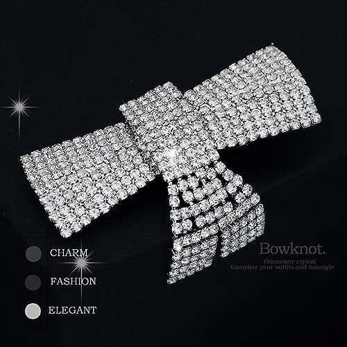 Pinzas para el cabello con lazo de cristal para boda, cabello de novia, peineta con lazo, pasador para el cabello con pedrería plateada brillante para mujeres, accesorios para fiestas y bodas (Comb-Elegant) miniatura 6