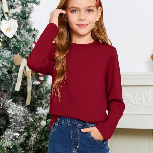 Girls Long Sleeve Pullover Shirt Crewneck Layering Soft Fall Tshirts Simple Solid Round Neck Simple Kids Toddler Tees3