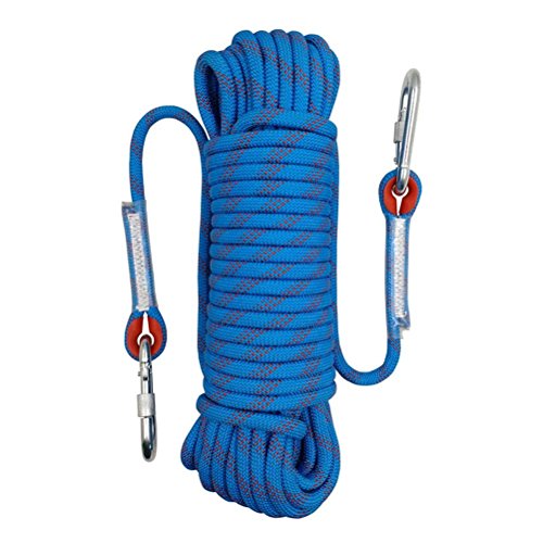 Wolike Cuerda de Escalada Profesional DE 10/20 m de Longitud para Exteriores (12 mm de Diámetro, 12 KN, Cuerda de Alta Resistencia con Dos mosquetones), Azul