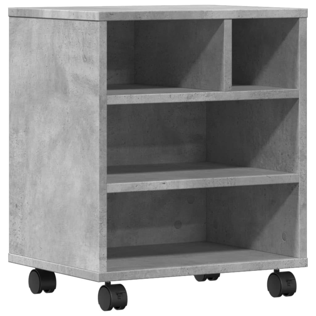 Hothingwell Supporto per stampante con ruote, grigio cemento, 41 x 32 x 48 cm, mobile stampante in legno di ingegneria con ripiano e deposito per forniture per ufficio, tavolo di stampa mobile