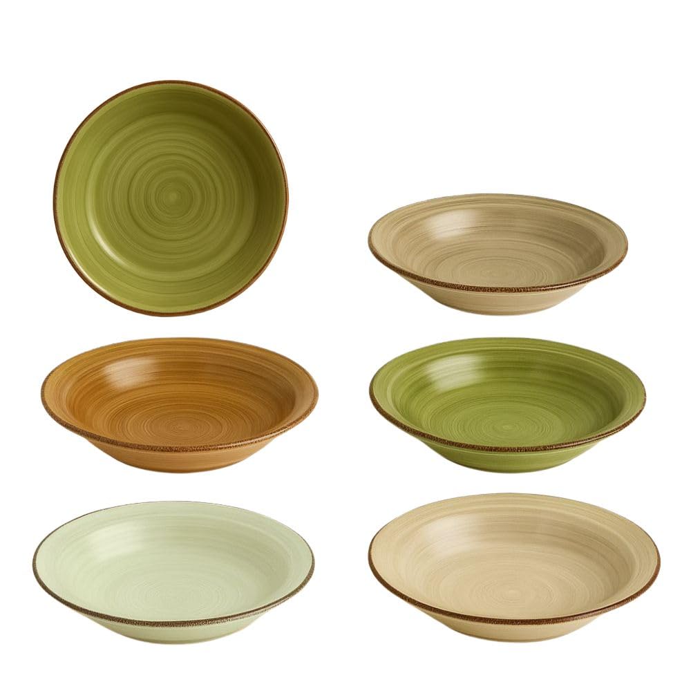 Herbst & winter geschirr Porzellan 6er Set Suppenteller, 650 ml Suppenschalen Steingut, Pastateller, Spaghetti Tiefe Teller, Nudelschalen, Ramen Schalen, große Salatschalen, Mehrzweckschalen