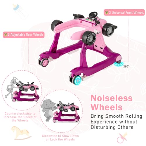 Image of BABY JOY 4-in-1 Baby Walker, Foldable Activity Walker with Adjustable Height & Speed, Music, Lights, Anti-Rollover, Toddler Push Walker, Baby Walker with Wheels for Boys Girls 6-18 Months (Purple)