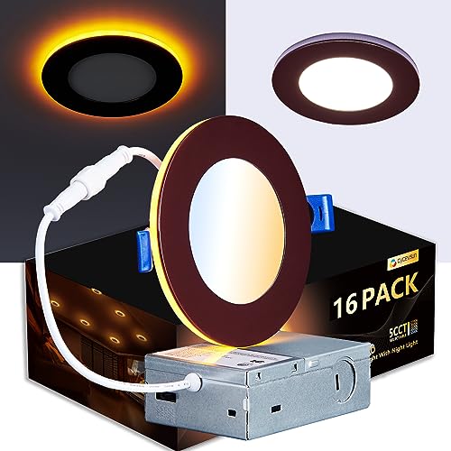 CycevSun 16 Pack Bronze Recessed Lighting 4 Inch with Night Light, Canless Ultra Thin Wafer Downlight Outdoor Exterior Soffit, Dimmable & 5 Color Temperature Selectable, 9W, ETL CycevSun 16 Pack Bronze Recessed Lighting 4 Inch with Night Light, Canless Ultra Thin Wafer Downlight Outdoor Exterior Soffit, Dimmable & 5 Color Temperature Selectable, 9W, ETL