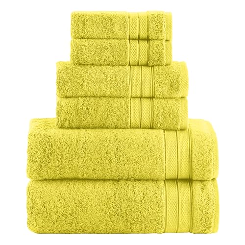 Image of Elegant Comfort Luxury 6-Piece Towel Set, Premium Soft 100% Turkish Cotton, Three Line Popcorn Design 2 Bath Towels, 2 Hand Towels and 2 Washcloths Towel Set - Quick-Drying and Absorbent, Yellow