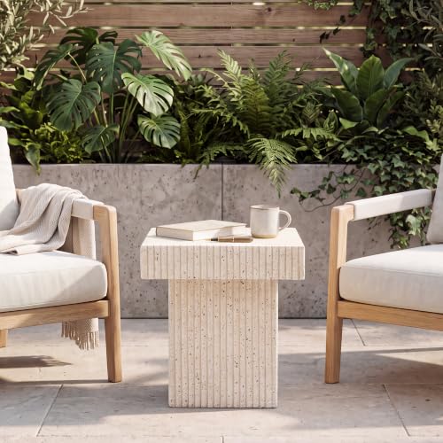Image of COSIEST Square Patio Side Table Outdoor, All Weather Concrete Accent Table