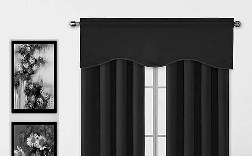 Miniatura 4 de VDS Negro, 1 panel, 42 x 18 pulgadas, cenefas opacas para ventanas, cenefa festoneada con bolsillo para cortinero o poste, cortina corta para