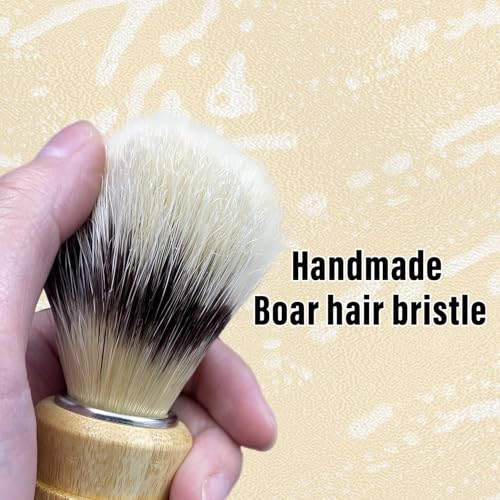 KIKC Hand Crafted Pure Boar Bristle Shaving Brush for Wet Shave, Comfortable Bamboo Handle, Shaving Brushes for Men,Soft Bristle, Best Gift for Bearded Man