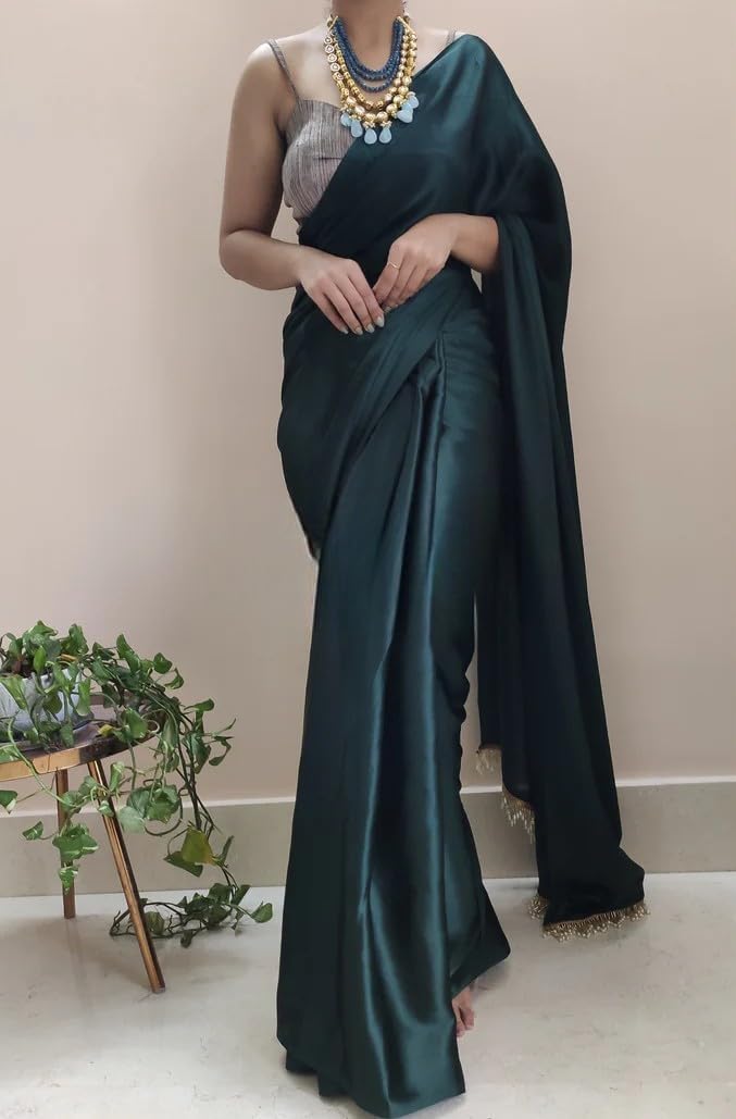 Ready to Wear Satin Silk Saree with Pearl Work & Un-stitch Blouse, Wedding Partywear Designer 1 Minute Saree