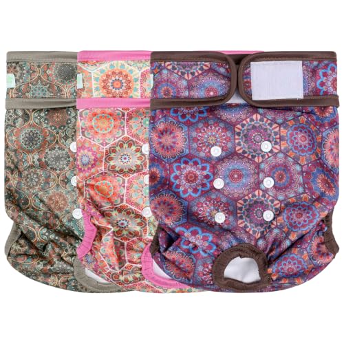 Image of wegreeco Washable Female Dog Diapers Highly Absorbent Reusable Diapers for Dog in Heat Period, 3 Pack (Boho Style, Small)