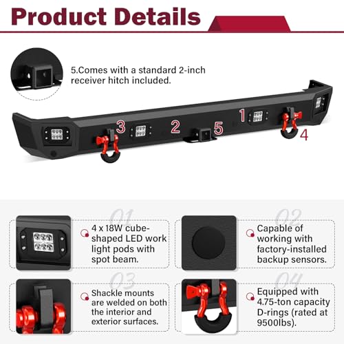 Yzona S-XBCB-0023-0024-FBM Suorto Front & Rear Bumper Compatible With 99-04 Land Rover Discovery 2 Rock Crawler Bumper thumb #3