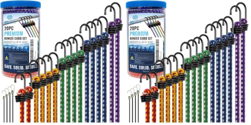 Image of GOEASY0312 Premium Bungee Cords Heavy Duty - 20 pcs Bungee Cords with Hooks in A Storage Jar Includes 10 inch, 18 inch, 24 inch, 30 inch, 36 inch, 48 inch Bungie Cord Bundle Multi-Color (Pack of 2)