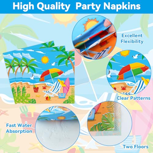 Chunnin CN0194 96Pcs Beach Party Supplies Summer Pool Party Paper Plates Napkins Forks Set Hawaiian Sand Beach Party Disposable Pool Themed Square Tableware thumb #3